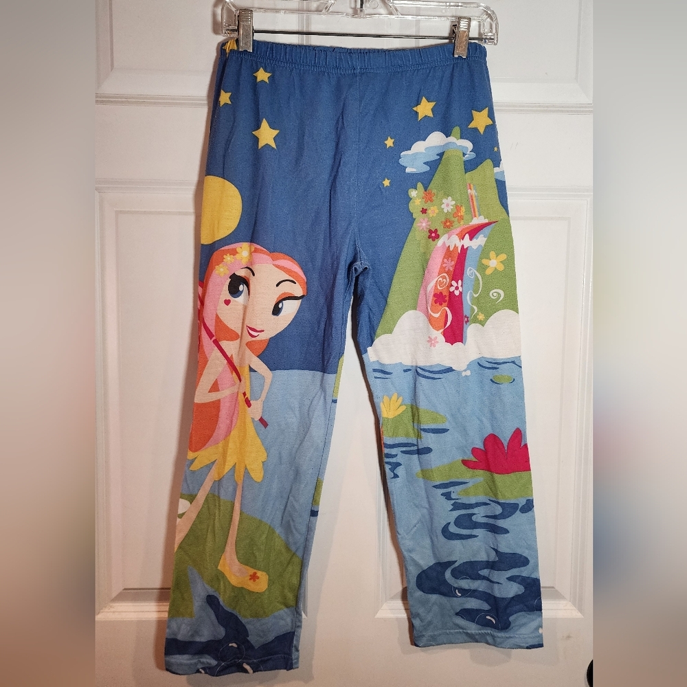 Vintage Kids Pajamas with Cartoon Print - Blue and Yellow